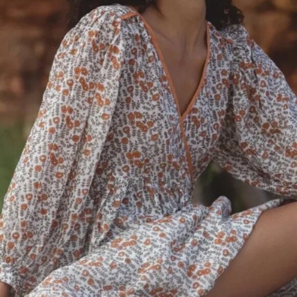 Daughters of India Binita Boho Cottagecore Apricot Floral Print Maxi Dress XL - Picture 7 of 16
